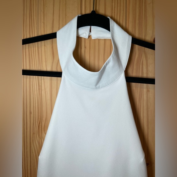 SHEIN BAE Fuzzy Trim Halter Neck Dress White - Picture 5 of 11